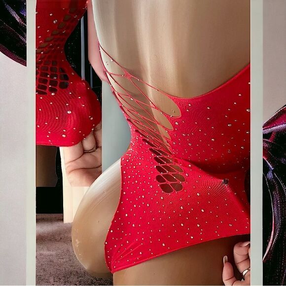 Feels Good On! l Rhinestone Embellished Bodysuit & Pearl Endowed Sarong l New - Picture 6 of 12